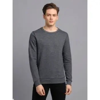 Mens Grey Solid Tipping Round Neck